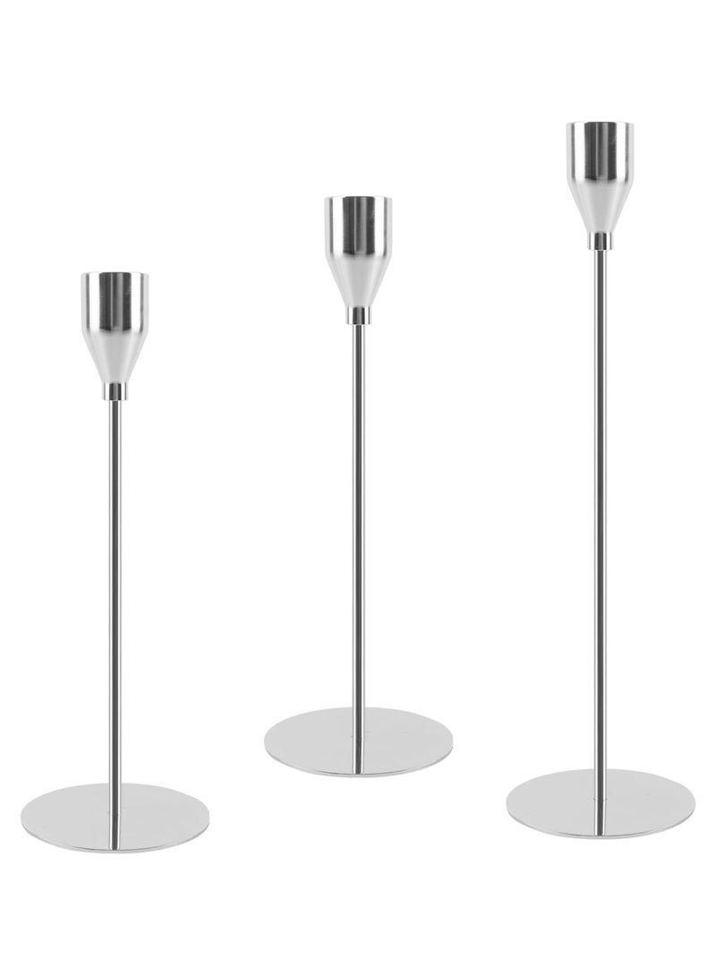 3 Pcs Silver Candle Holders,Metal Taper Candle Holders,Tall Candlestick Holders,Fits 2.2cm Thick Candle&Led Candles,for Table Centerpiece,Mantels,Weddings,Dining,Party - Image 1