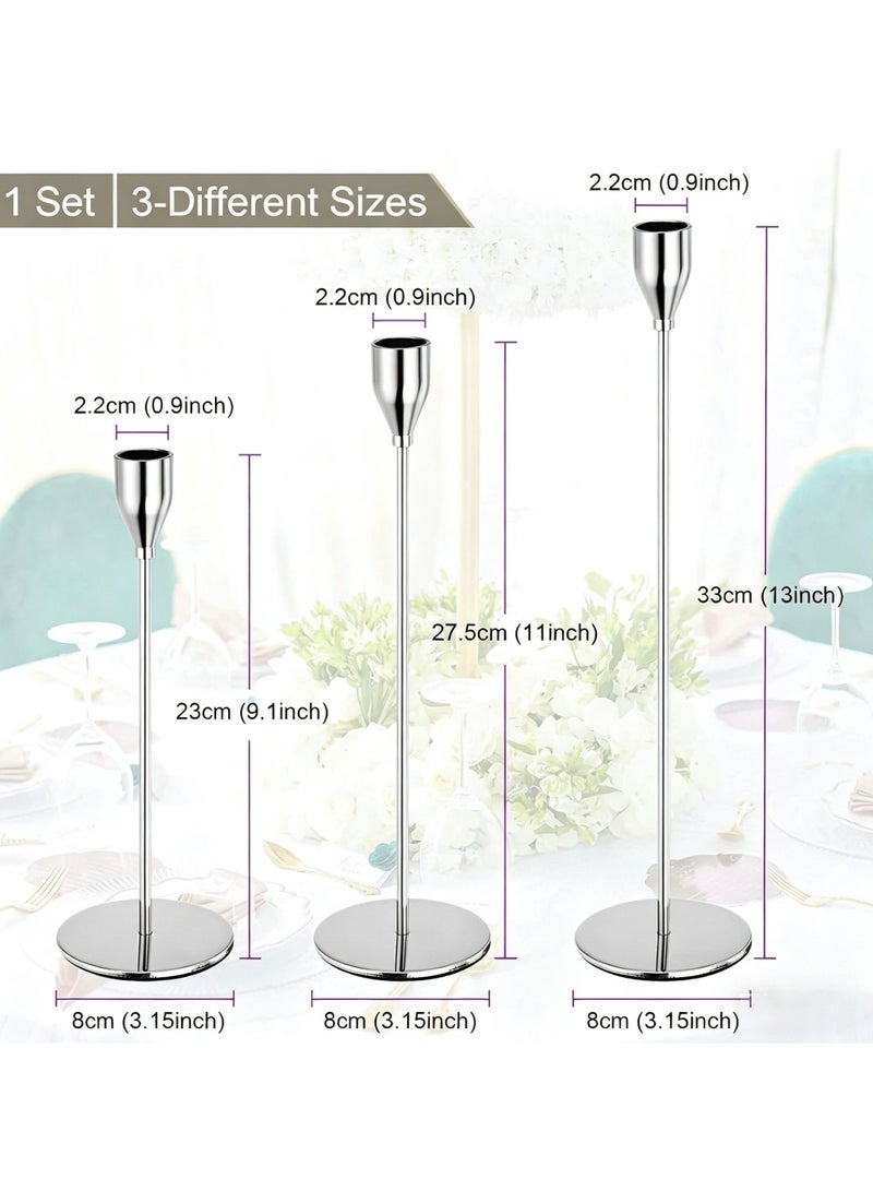 3 Pcs Silver Candle Holders,Metal Taper Candle Holders,Tall Candlestick Holders,Fits 2.2cm Thick Candle&Led Candles,for Table Centerpiece,Mantels,Weddings,Dining,Party - Image 2