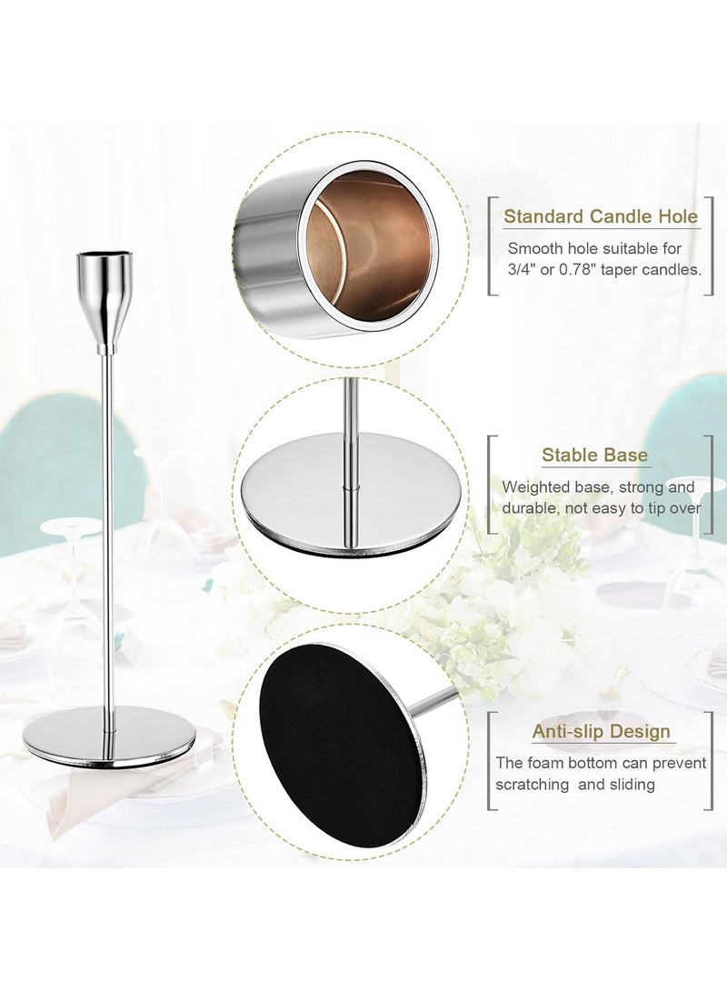 3 Pcs Silver Candle Holders,Metal Taper Candle Holders,Tall Candlestick Holders,Fits 2.2cm Thick Candle&Led Candles,for Table Centerpiece,Mantels,Weddings,Dining,Party - Image 3