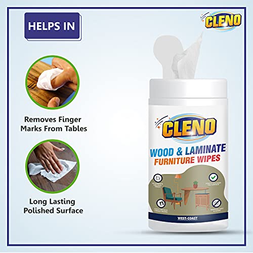 Cleno Wood & Laminate Furniture Wet Wipes Clean, Restore Polish & Protects, Tables/Chairs/Cupboard/Bedroom Furniture/Cabinets/Benches/Doors/Desks/All Types of Furniture - 50 Wipes (Ready to Use) - Image 3