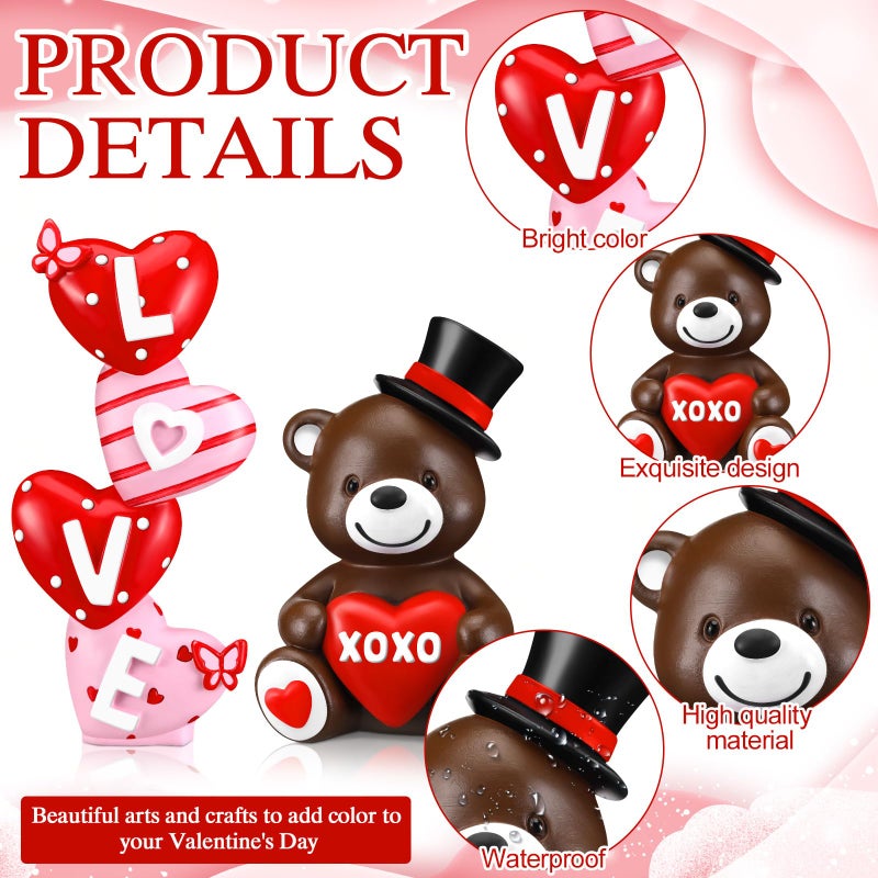 ShinyRelief 2 Pcs Valentine's Day Figurines Resin Bear Tabletop Love Heart Sculpture Decoration Valentine Pink Table Centerpiece for Dining Room Home Party Supplies Gifts Decor - Image 4