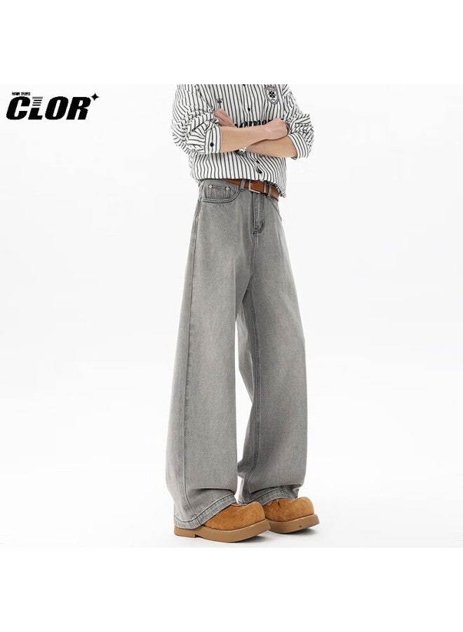 Clor American Retro Washed Curved Knife Jeans For Men, Autumn And Winter Style, Trendy Loose Straight-leg Wide-leg Pants, Nz16 Gray 3XL - Image 3