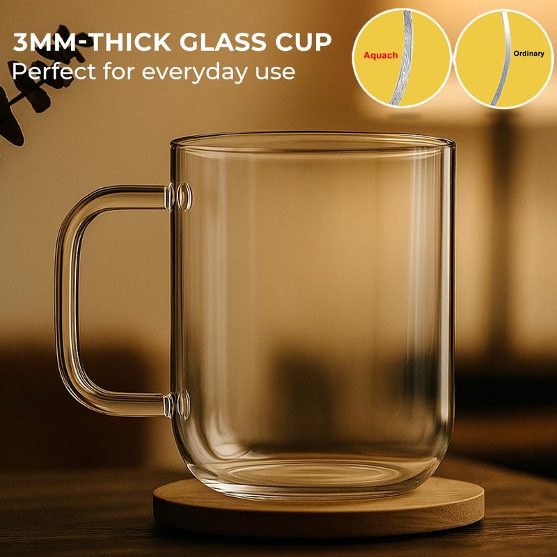 Aquach Glass Mugs 20 oz Set of 2, Extra Large Clear Glass Cup with Handle for Hot/Cold Coffee Tea Beverage, Drinking Glasses - Image 3