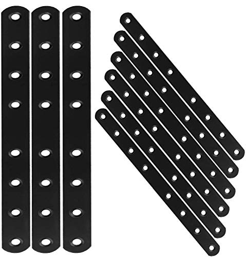 AKOLAFE 12PCS Mending Plates 10 Heavy Duty Flat Straight Brackets Black Metal Mending Plate for Repairing Wood Furniture Dresser Shelf Bed Table Fixing Furniture Fastener Hardware