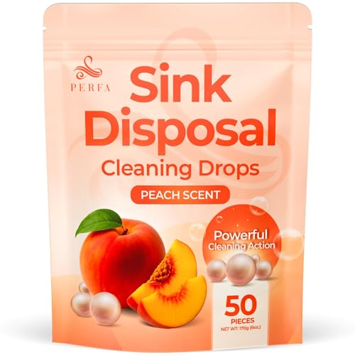 Perfa Sink Garbage Disposal Cleaner 50-Count | Easy-Use Garbage Can Odor Eliminator with Powerful Cleaning Action | Peach Scented Sink Drain Cleaner and Sink Smell Eliminator | Quality Home Living by Perfa - Image 1