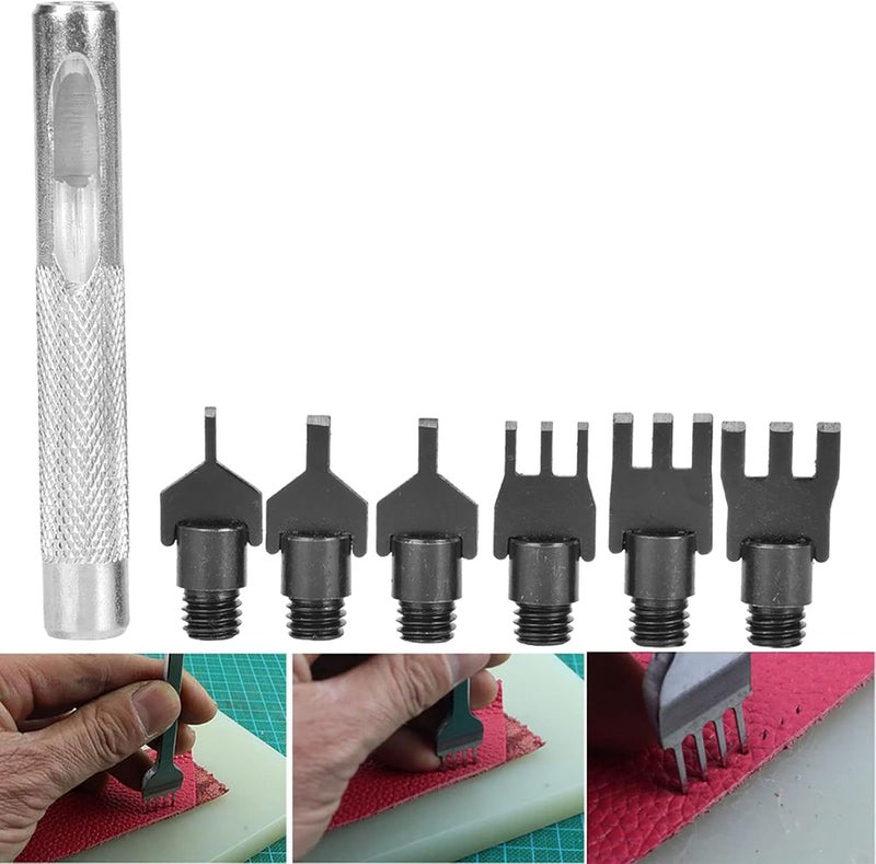 Flat Prong Chisel Carbon Steel Leather Spacing Hole Punch, DIY Leather Carving Tool with Interchangeable Heads, Heat Treated Durable Belt Punching Tool for Crafters - Image 2