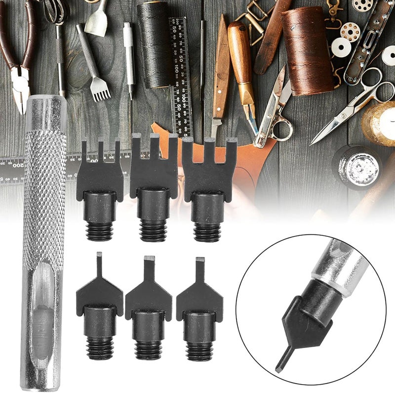 Flat Prong Chisel Carbon Steel Leather Spacing Hole Punch, DIY Leather Carving Tool with Interchangeable Heads, Heat Treated Durable Belt Punching Tool for Crafters - Image 3