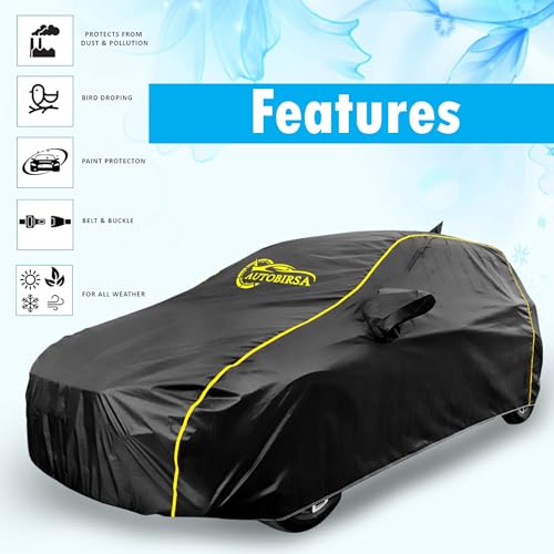 AUTOBIRSA Waterproof Car Body Cover Compatible with Tata Punch Car Cover with Mirror & Anteena Packets Dust Proof & Belt with 4 Side Elastic Black Colour & Yellow Piping Style - Image 3