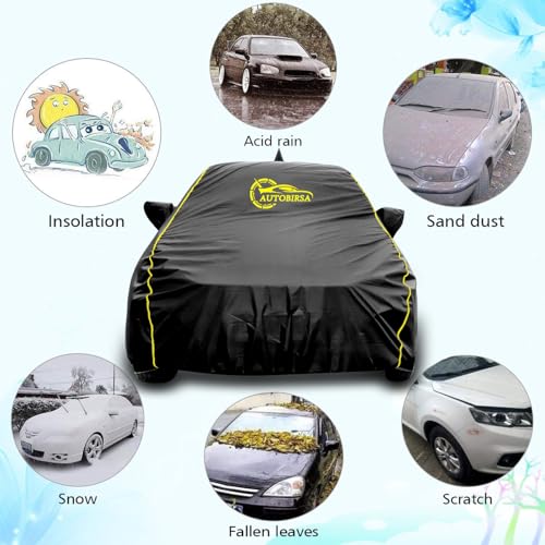 AUTOBIRSA Waterproof Car Body Cover Compatible with Tata Punch Car Cover with Mirror & Anteena Packets Dust Proof & Belt with 4 Side Elastic Black Colour & Yellow Piping Style - Image 4