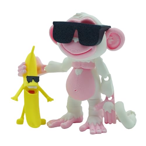 Xonery 3D Printed Monkey Kids Toy Articulated Animal Figurine Executive Desk Toys Festive Holiday Desk DecorValentines Day GiftsMini Play OrnamentParty Favors Banana Snow - Image 1