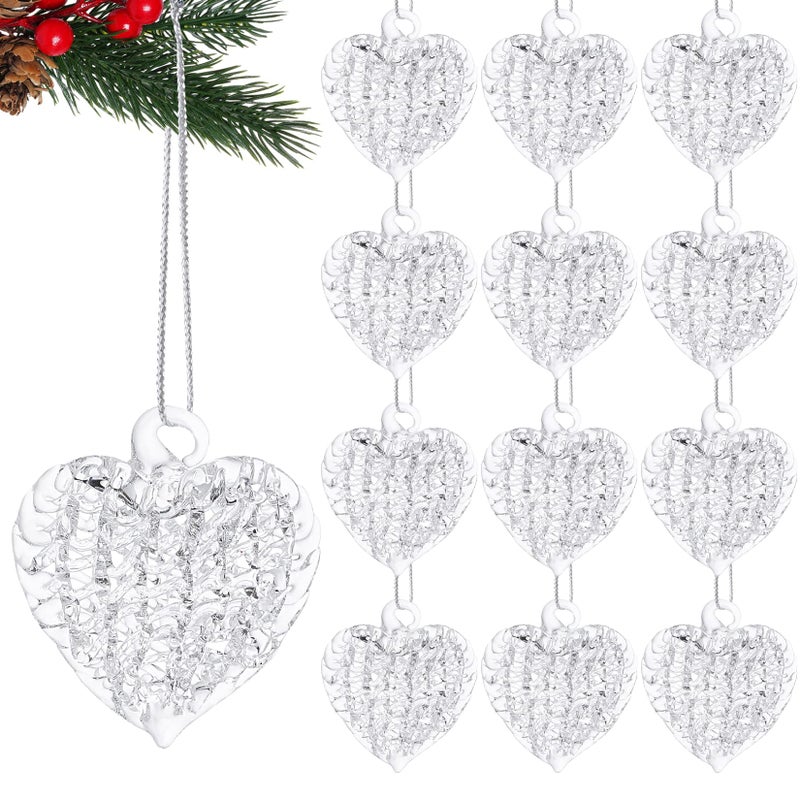 Bskifnn 12PCS Heart Ornaments for Valentine Crystal Glass Heart Shape Hanging Ornaments for Christmas Valentine's Anniversary Wedding Party Decoration - Image 2