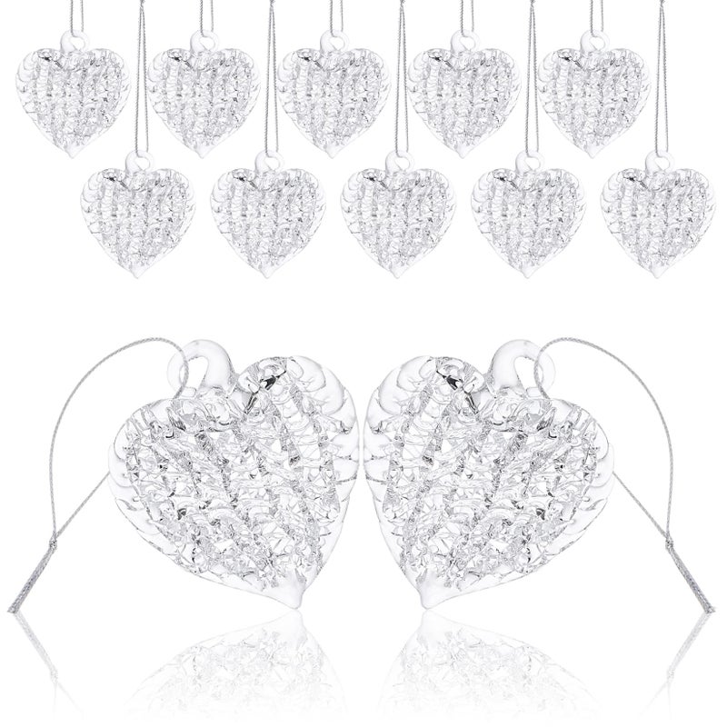 Bskifnn 12PCS Heart Ornaments for Valentine Crystal Glass Heart Shape Hanging Ornaments for Christmas Valentine's Anniversary Wedding Party Decoration - Image 1