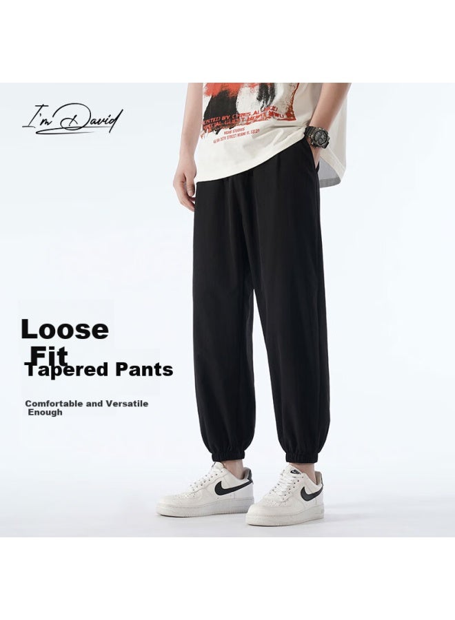 I'm David Men's Ice Silk Thin Summer Pants Men's Sports Quick-drying Nine-point Casual Pants Men's Spring And Autumn Deep Gray 4XL