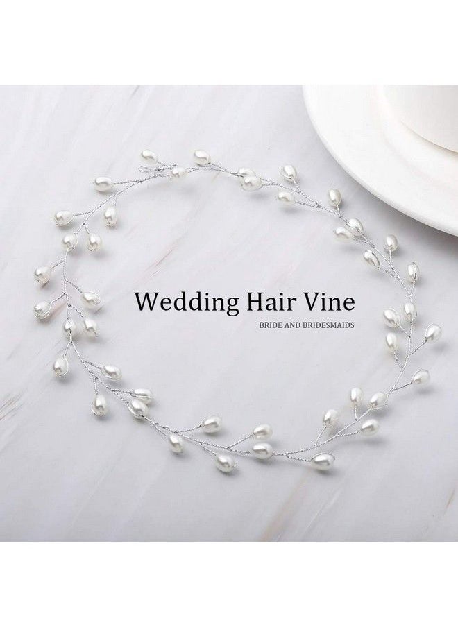Catery Bride Wedding Headband Pearl Hair Vine Braid Headpieces Bridal Hair Accessories For Women(Sliver)  - Image 4