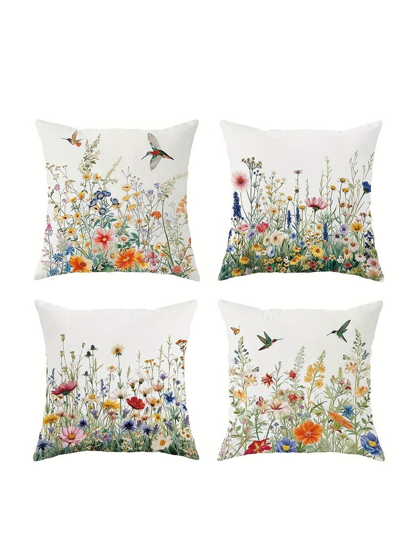 ميكسد 4 وسادة القضية ، 18x18 بوصة ديكور وسادة القضية ، حقيبة واحدة مع أربعة وسادة القضية ، زهرة نمط - Image 1