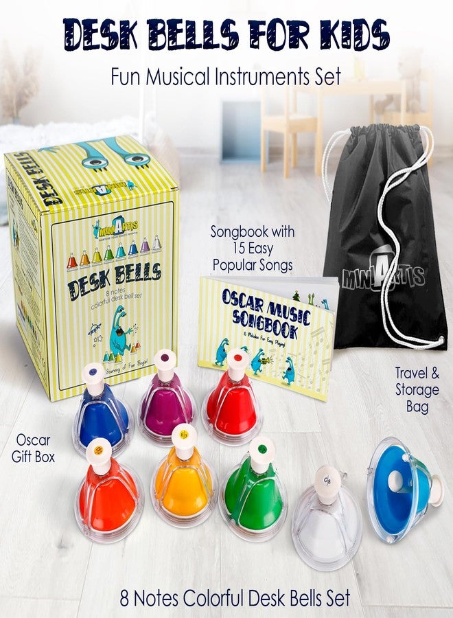 MINIARTIS Desk Bells for Kids | Educational Music Toys for Toddlers 8 Notes Colorful Hand Bells Set | Kids Musical Instrument with 15 Songbook | Great Birthday Gift for Children - Image 2