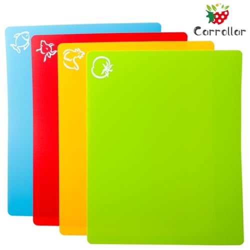 Carrollar Flexible Plastic Cutting Board Mats, Colored Mats With Food Icons, Gripped Back, Cutting board Set of 4 (1) - Image 4