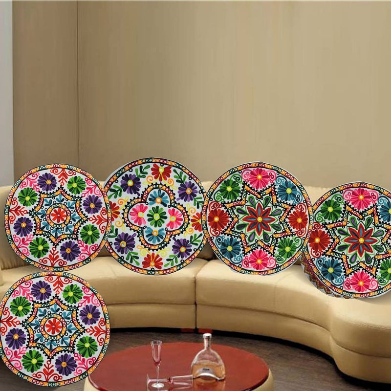 STLYZ Round Rajasthani Ethnic Embroidered Khadi Cushion Cover 16x16 Inch Pack of 5 Design 01 - Image 1