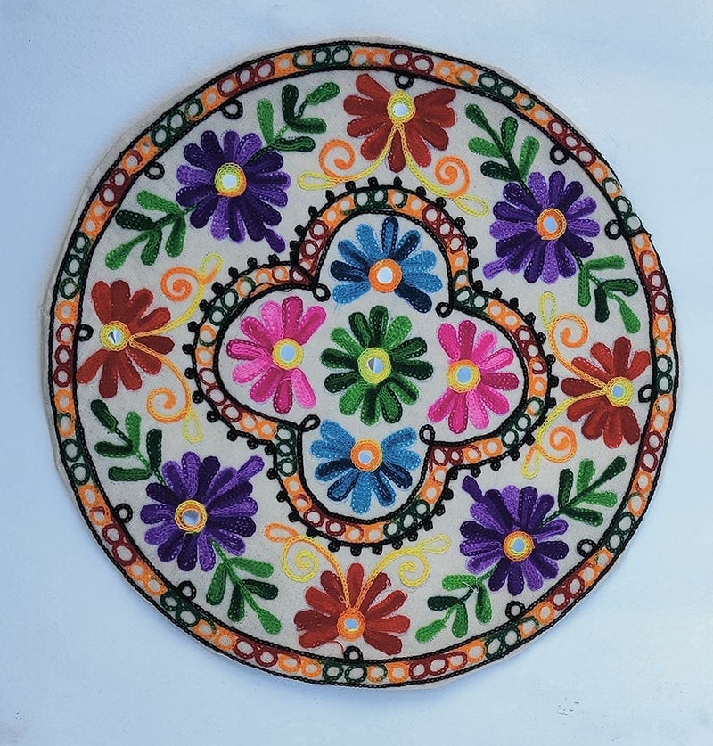 STLYZ Round Rajasthani Ethnic Embroidered Khadi Cushion Cover 16x16 Inch Pack of 5 Design 01 - Image 5