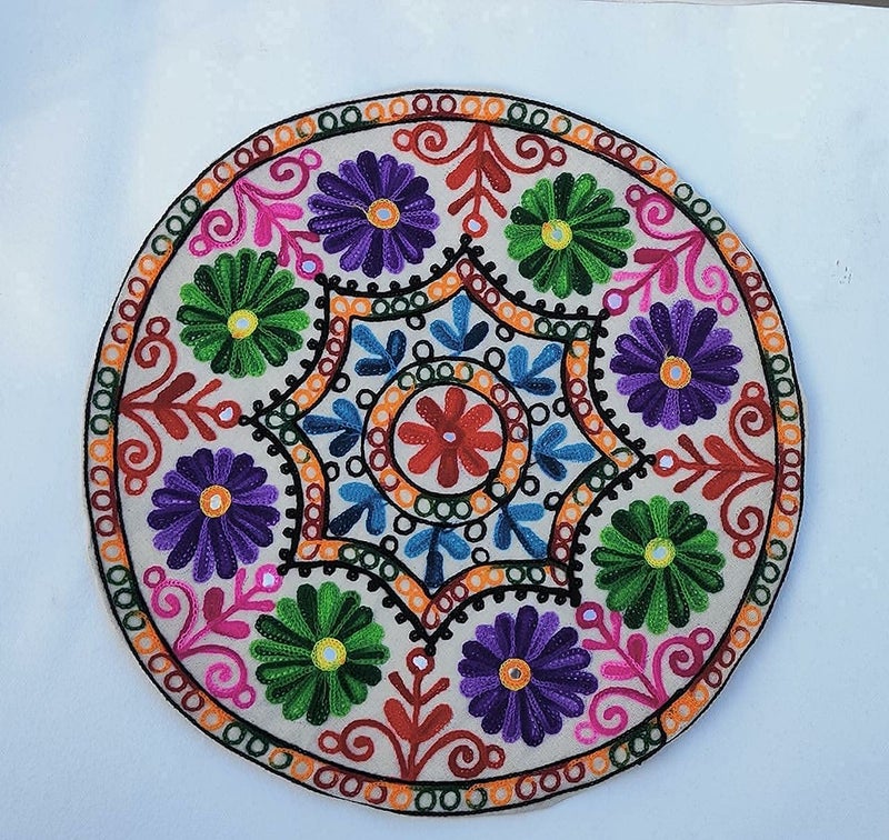 STLYZ Round Rajasthani Ethnic Embroidered Khadi Cushion Cover 16x16 Inch Pack of 5 Design 01 - Image 4