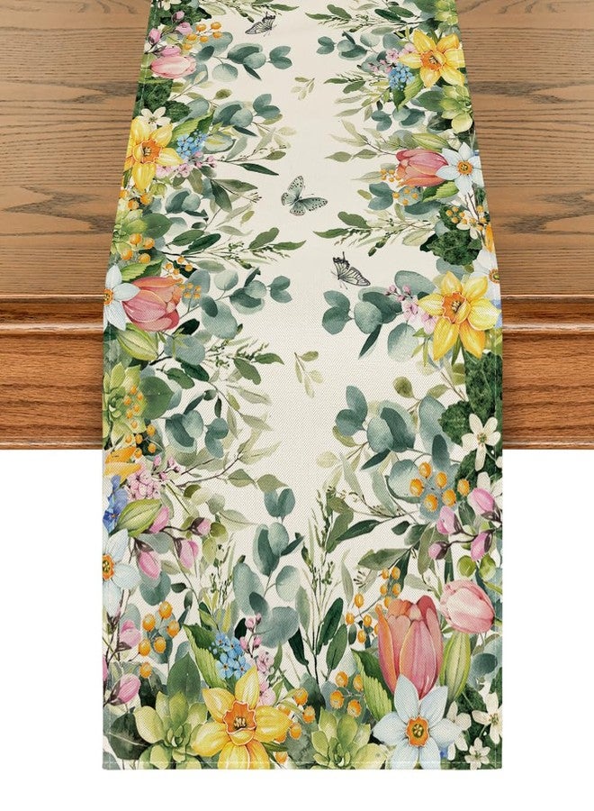 أرتويد مود مفرش طاولة ربيعي من Artoid Mode Bloom Flowers Eucalyptus، بوزن 210 غرام/متر مربع، لتزيين طاولة الطعام والمطبخ في فصل الصيف، مناسب لحفلات المنزل، مقاس 13 × 90 بوصة - Image 1