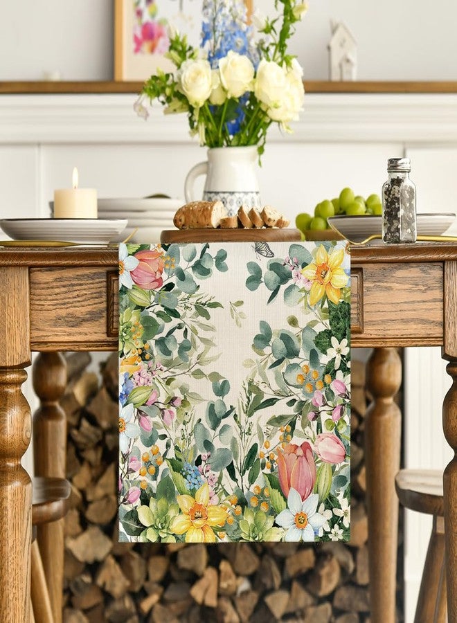 أرتويد مود مفرش طاولة ربيعي من Artoid Mode Bloom Flowers Eucalyptus، بوزن 210 غرام/متر مربع، لتزيين طاولة الطعام والمطبخ في فصل الصيف، مناسب لحفلات المنزل، مقاس 13 × 90 بوصة - Image 2