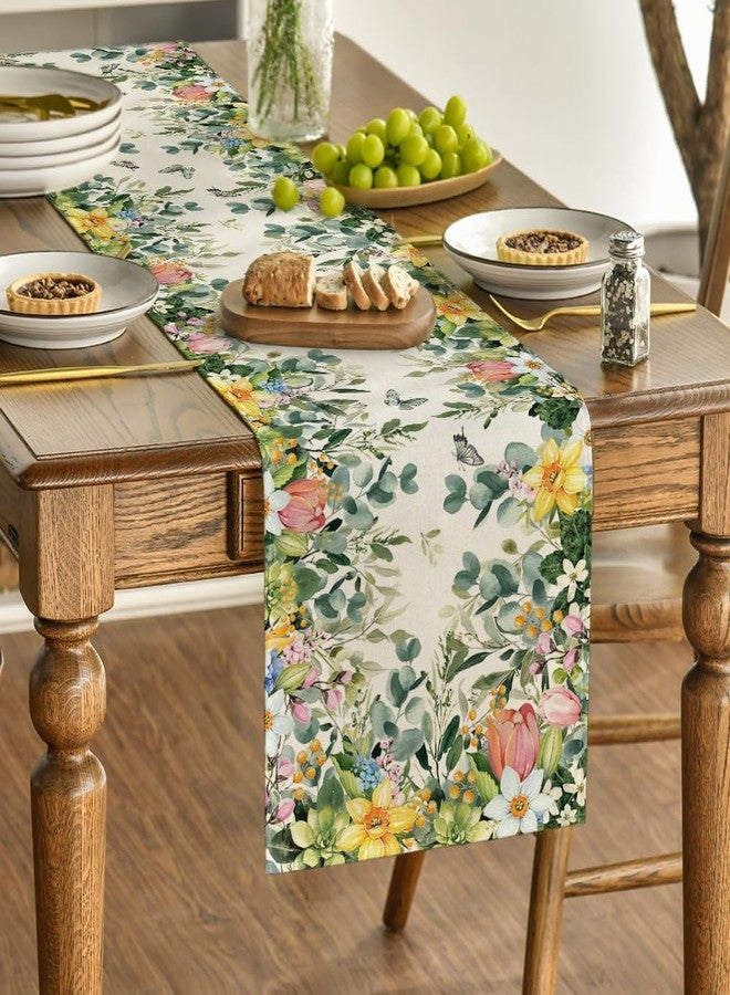أرتويد مود مفرش طاولة ربيعي من Artoid Mode Bloom Flowers Eucalyptus، بوزن 210 غرام/متر مربع، لتزيين طاولة الطعام والمطبخ في فصل الصيف، مناسب لحفلات المنزل، مقاس 13 × 90 بوصة - Image 3