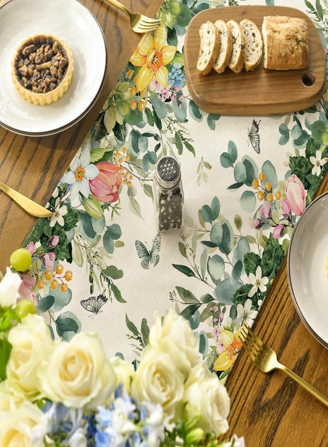أرتويد مود مفرش طاولة ربيعي من Artoid Mode Bloom Flowers Eucalyptus، بوزن 210 غرام/متر مربع، لتزيين طاولة الطعام والمطبخ في فصل الصيف، مناسب لحفلات المنزل، مقاس 13 × 90 بوصة - Image 4