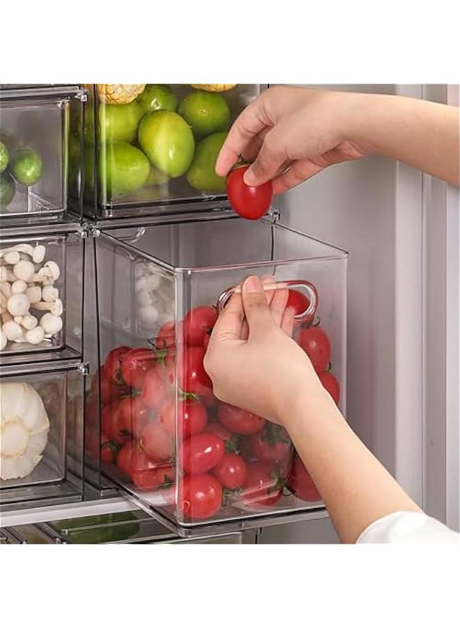 HOOKOR Refrigerator Organizer Bin with Pull-out Drawer, Large Fridge Organizer and Food Storage Clear Containers, Stackable Pantry Organizer with Handle, BPA Free (9L) - Image 3