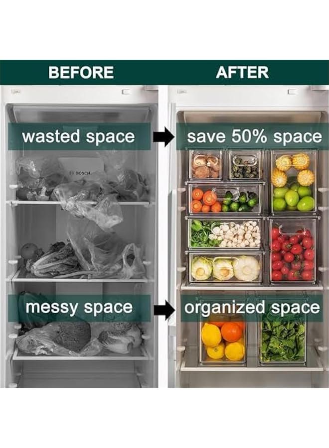 HOOKOR Refrigerator Organizer Bin with Pull-out Drawer, Large Fridge Organizer and Food Storage Clear Containers, Stackable Pantry Organizer with Handle, BPA Free (9L) - Image 5