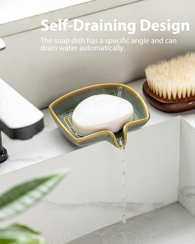 Zoeeker Self Draining Soap Dish, Ceramic Drain Soap Holder Waterfall Design Soap Saver for Shower, Bathroom, Sink, Kitchen and Countertop, Keeps Dry, Blue and Green - Image 5