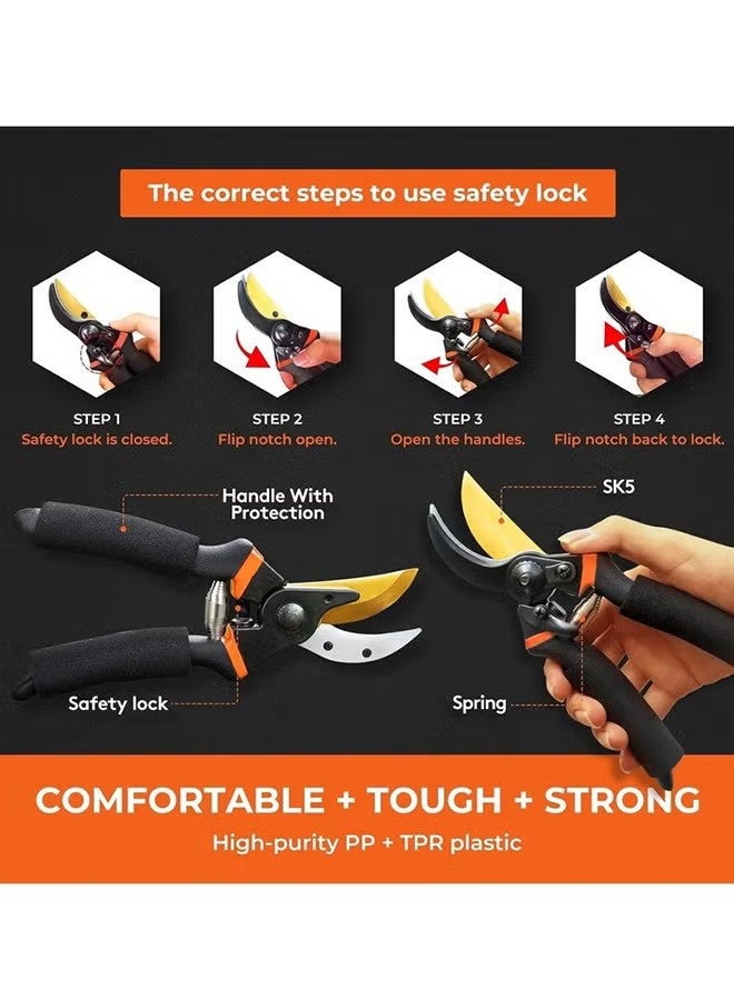YJ Bypass Pruning Shears for Garden Effortless Pruning Shears for Grapevines Bonsai Gardens Trim Tree Branches and Flowers with Ease with SK5 Steel Sharp Blades and Soft Cushion Grip Handle - Image 2