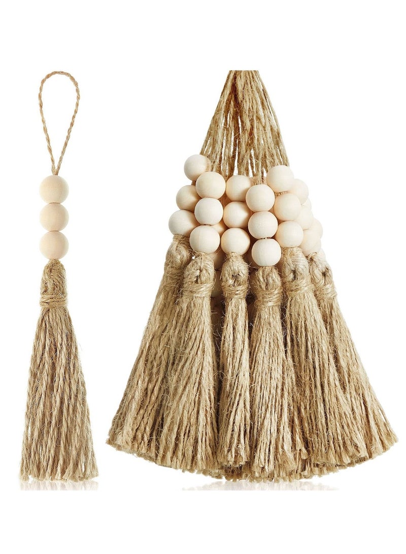 Captaintech 30 Sets Wood Beads Natural Jute Rope Tassels Beaded Tassels for Crafts Farmhouse Decorative Sewing Tassels Home Decor Tassels for Wedding Party Garland DIY Projects Decorations - Image 1
