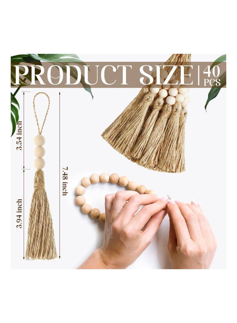 Captaintech 30 Sets Wood Beads Natural Jute Rope Tassels Beaded Tassels for Crafts Farmhouse Decorative Sewing Tassels Home Decor Tassels for Wedding Party Garland DIY Projects Decorations - Image 2