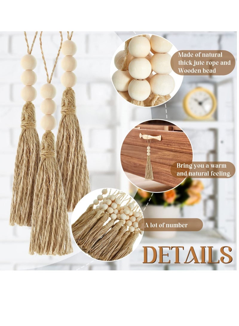 Captaintech 30 Sets Wood Beads Natural Jute Rope Tassels Beaded Tassels for Crafts Farmhouse Decorative Sewing Tassels Home Decor Tassels for Wedding Party Garland DIY Projects Decorations - Image 4