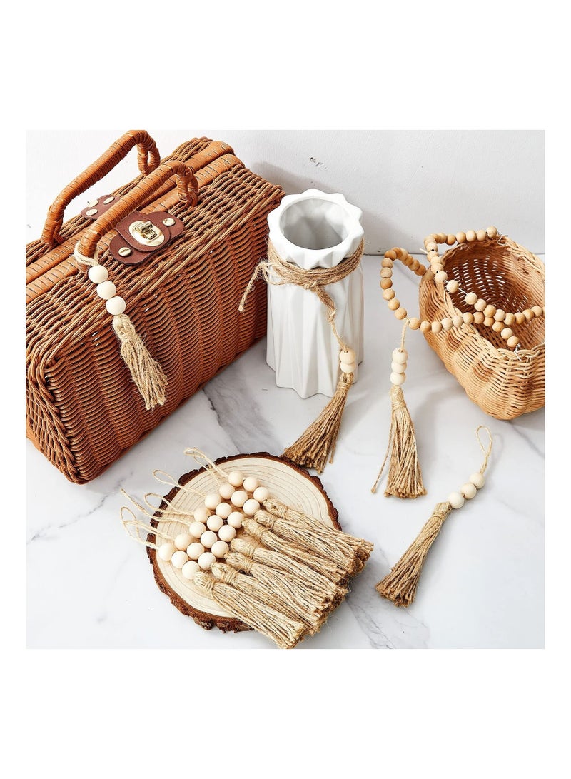 Captaintech 30 Sets Wood Beads Natural Jute Rope Tassels Beaded Tassels for Crafts Farmhouse Decorative Sewing Tassels Home Decor Tassels for Wedding Party Garland DIY Projects Decorations - Image 5