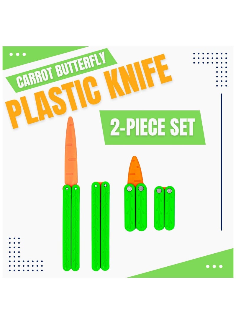 Generic - Plastic Butterfly Knife, Toy Butterfly Knife, 2 Pieces, Fidget Toy, Practice Prop, Fake Butterfly Knife, Carrot Butterfly Knife, Made with 3D Printing Technology - Image 1