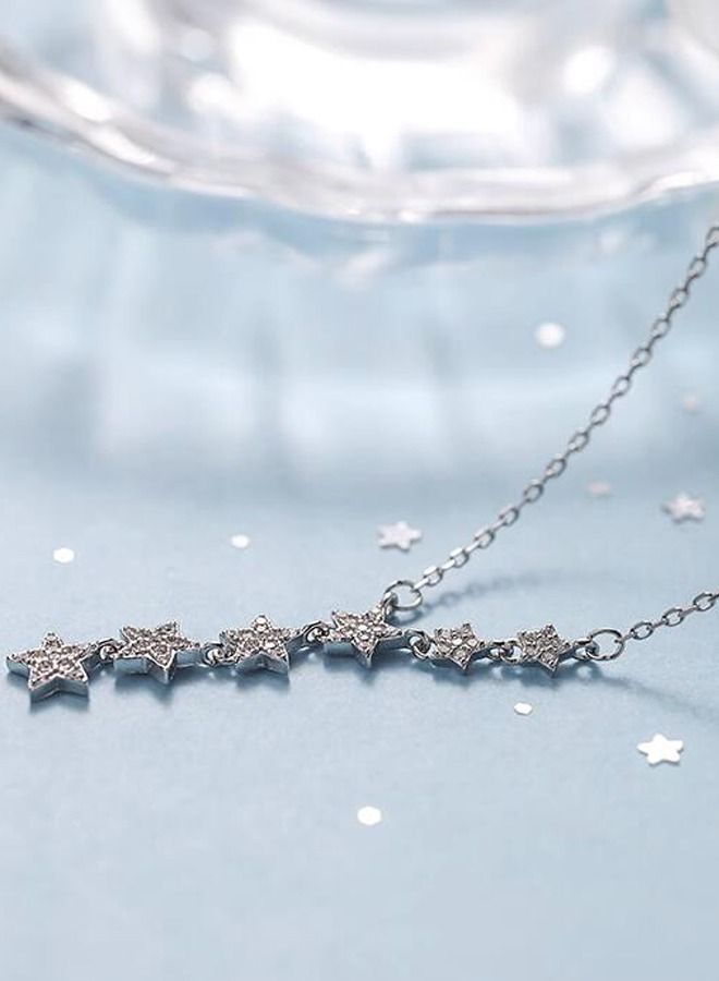 DUNISO Star Y Necklace 925 Sterling Silver Star Choker Necklace Silver Crystal Star Drop Choker Chain Pendant Necklace Simple Necklace Chain Jewelry  for Women Teen Girls - Image 5