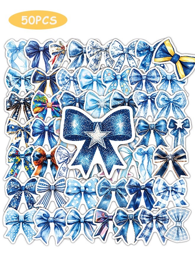 Photon 50 Pcs Blue Bows Sticker,  Waterproof Vinyl Girly Sticker, For Water Bottle Scrapbook Laptop Luggage Helmet Bike Computer Motorcycle Skateboard - Image 1