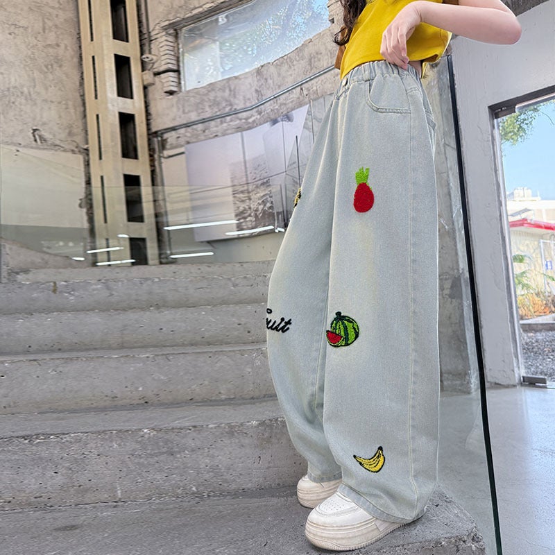 Girl'S 2025 Jeans New Children'S Loose Wide Leg Pants Straight Girls' Pants Mid-Big Boy Western Style - Image 1