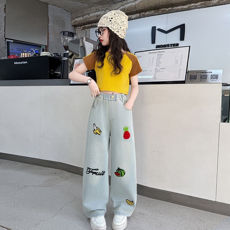 Girl'S 2025 Jeans New Children'S Loose Wide Leg Pants Straight Girls' Pants Mid-Big Boy Western Style - Image 3