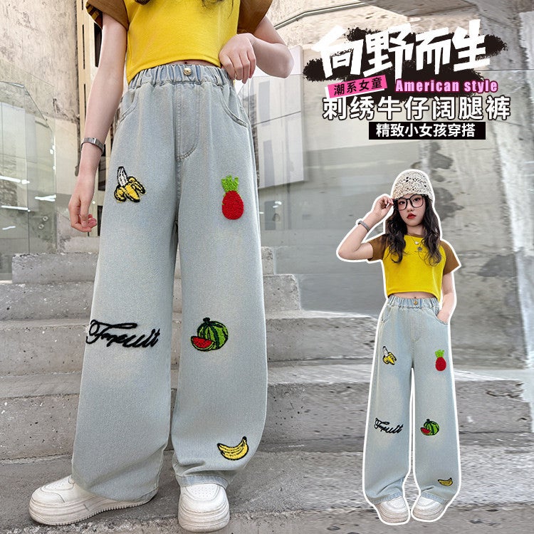 Girl'S 2025 Jeans New Children'S Loose Wide Leg Pants Straight Girls' Pants Mid-Big Boy Western Style - Image 2
