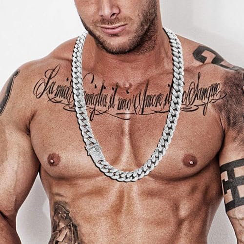 putouzip Miami Cuban Link Chains Set For Men 12/14/20mm 18K Gold Plated Diamond Fully Iced Out Chain Bracelet Necklace(12mm Silver Set,24inch) - Image 5