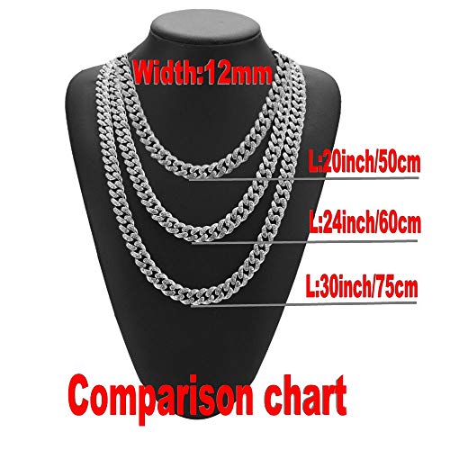 putouzip Miami Cuban Link Chains Set For Men 12/14/20mm 18K Gold Plated Diamond Fully Iced Out Chain Bracelet Necklace(12mm Silver Set,24inch) - Image 4