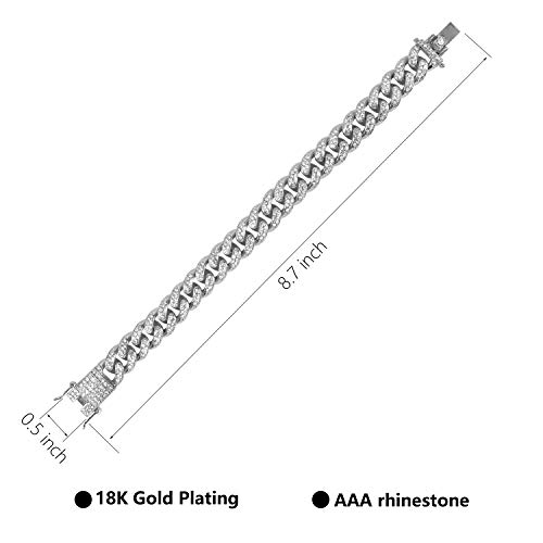 putouzip Miami Cuban Link Chains Set For Men 12/14/20mm 18K Gold Plated Diamond Fully Iced Out Chain Bracelet Necklace(12mm Silver Set,24inch) - Image 3