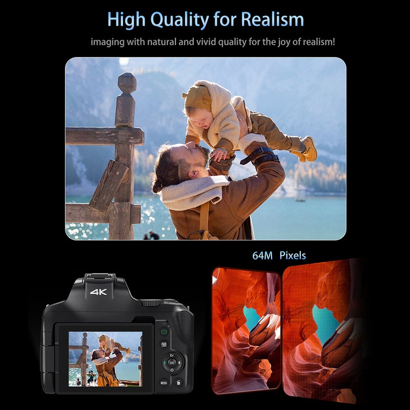 ORDRO G700 4K Digital Camera WiFi Digital Video Camera Camcorder 64MP 3.0 Inch IPS Screen 12X Optical Zoom Auto/Manual Focus Built-in Flash Battery Electronic Stabilization with Strap for Vlogging - Image 3
