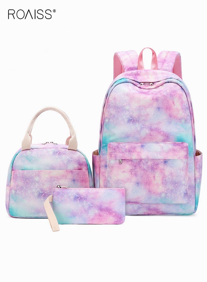 roaiss 3 Pcs Backpack Sets, Girls Fashion Bookbag Set with Lunch Bag and Pen Bag, Large Capacity School Bag with Multi Pockets, Lightweight Water Resistant Daypack, Suitable for Girls over 135cm in Height, 30*16*43cm, Pink - Image 1
