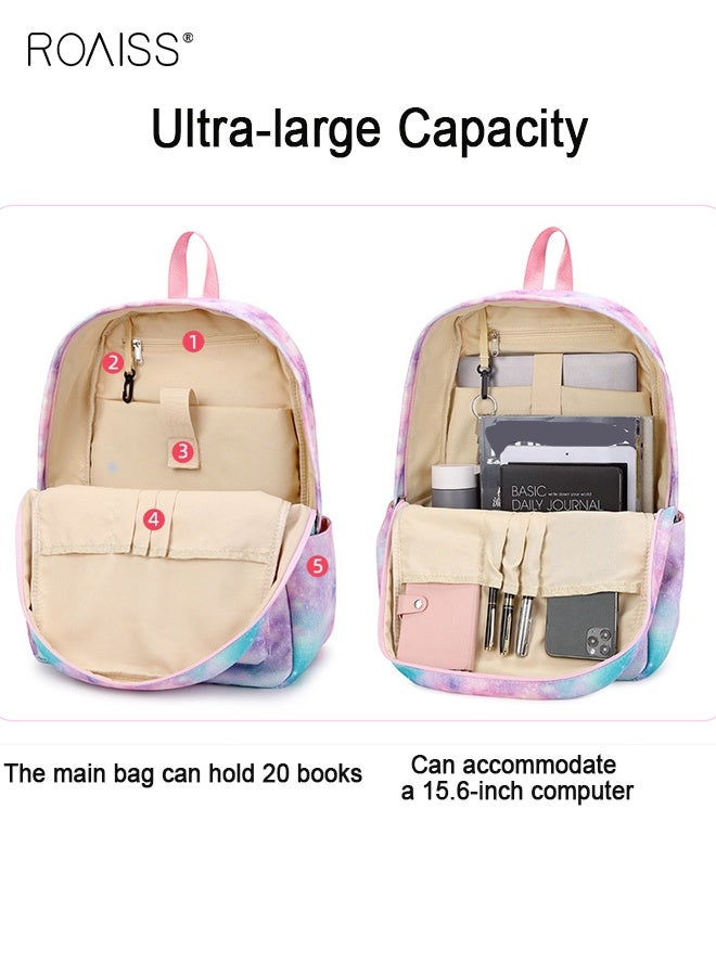 roaiss 3 Pcs Backpack Sets, Girls Fashion Bookbag Set with Lunch Bag and Pen Bag, Large Capacity School Bag with Multi Pockets, Lightweight Water Resistant Daypack, Suitable for Girls over 135cm in Height, 30*16*43cm, Pink - Image 5