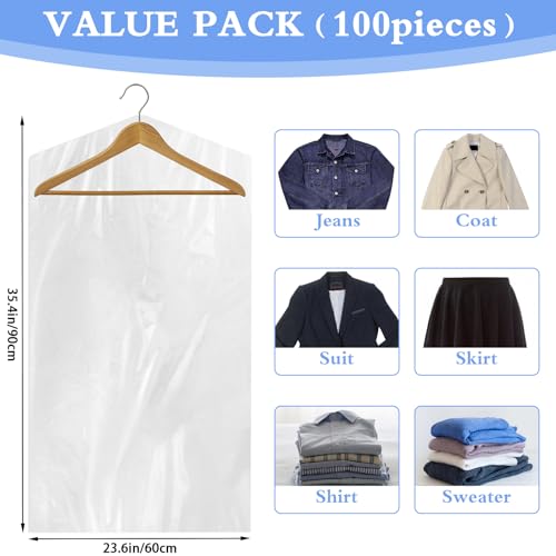AYZTKUX 100 Pack Dry Cleaning Plastic Bags, Dry Cleaners Bags for Clothes, Clothes Covers for Home Storage, Travel, Moving (35.4 x 23.6 In) - Image 2