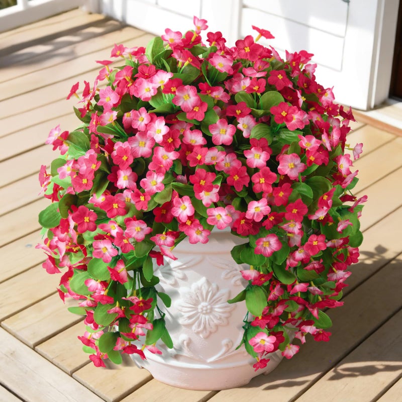 ZFProcess 2 Pack Artificial Hanging Flowers, Fake Flowers Hanging Plant Violet Flower, Artificial Faux Silk Spring Flower for Wall Front Door Yard Garden Wedding Outdoor Decoration(Deep Pink) - Image 1